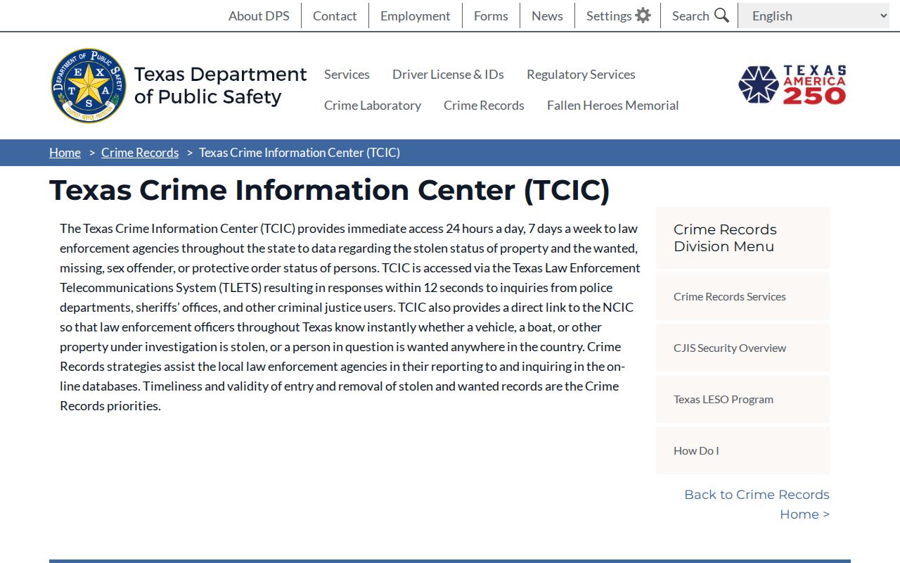 Kent County warrant lookup, official DPS description of the law-enforcement TCIC system