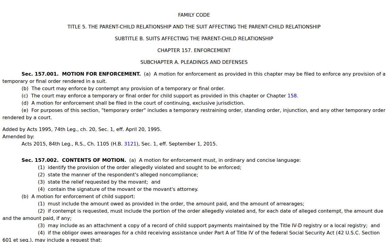 Kent County bench warrant context, official Texas family enforcement capias statute