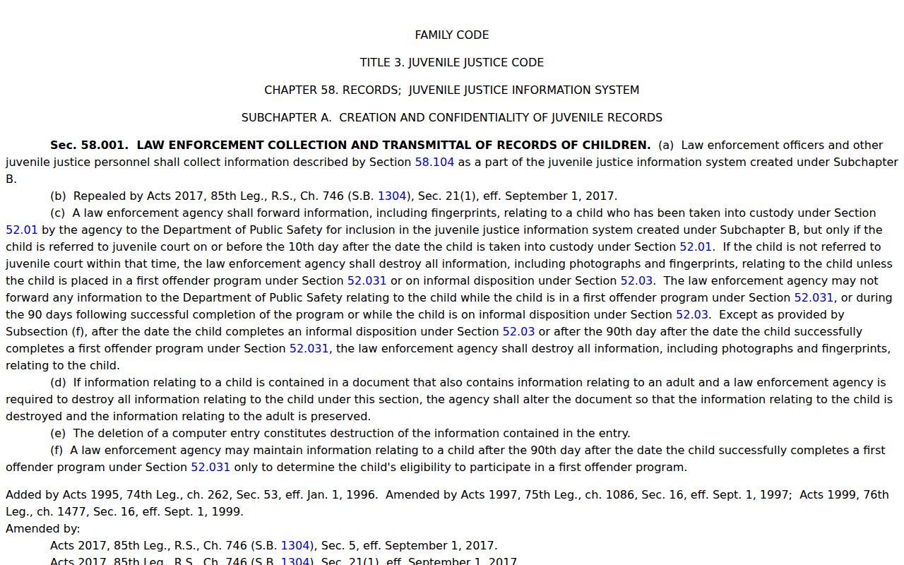 Kent County arrest warrant access, Texas juvenile arrest-warrant confidentiality statute