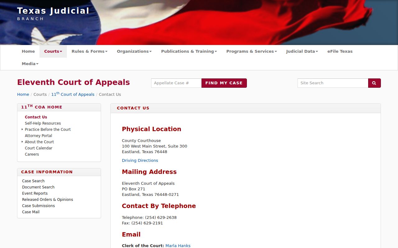 Kent County warrant records, official Texas appellate court contact page for venue verification